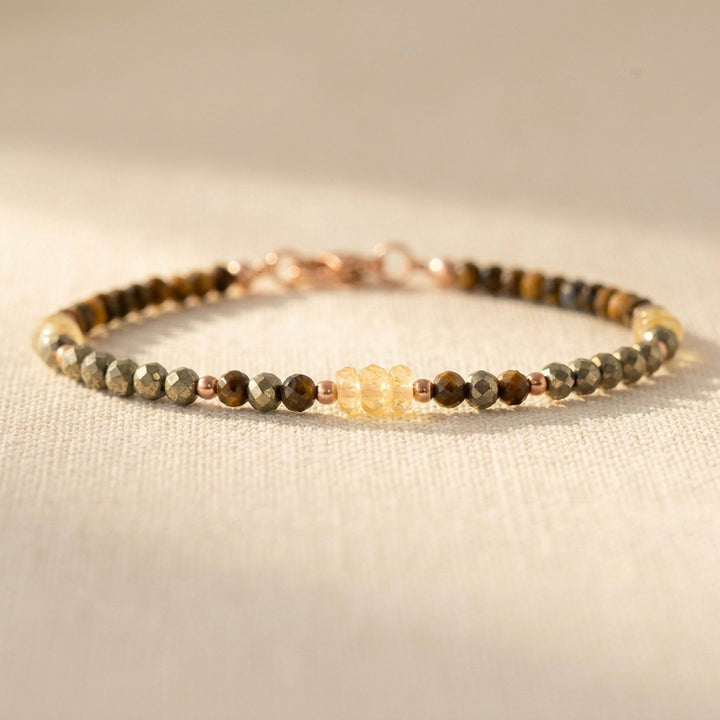 Rose gold filled abundance bracelet with pyrite, citrine and tiger&