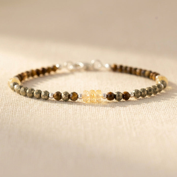Sterling silver abundance bracelet with pyrite, citrine and tiger&