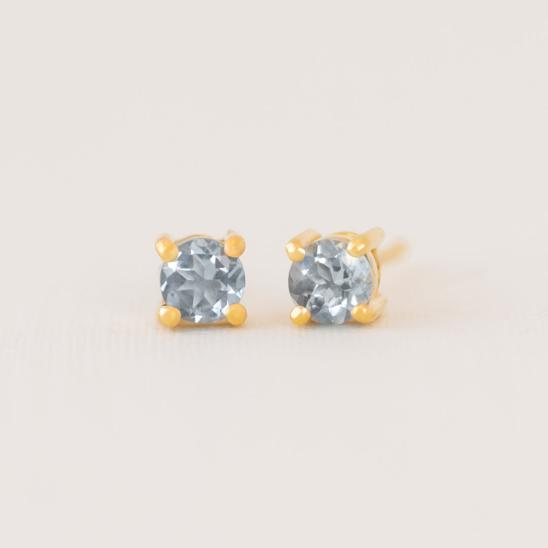 Aquamarine Stud Earrings Gold 4mm