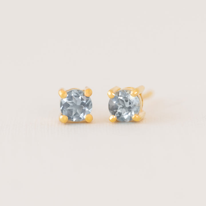 Aquamarine Stud Earrings Gold 4mm