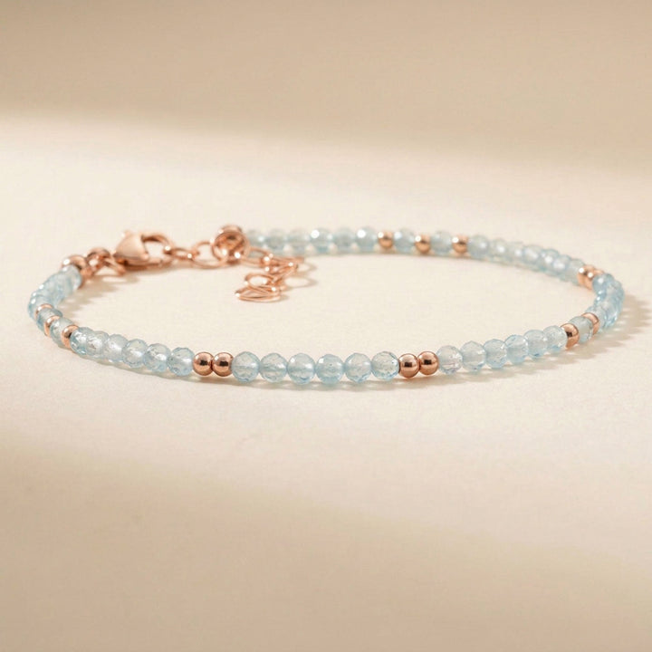 Rose gold filled Aquamarine bracelet — March birthstone — handmade UK