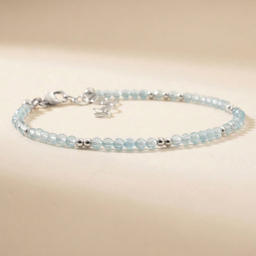 Sterling silver Aquamarine bracelet — March birthstone — handmade UK
