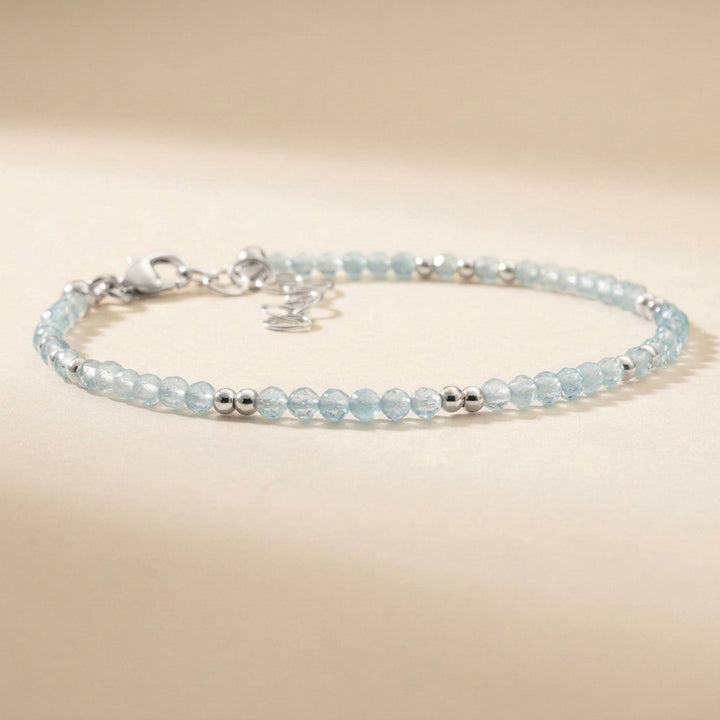 Sterling silver Aquamarine bracelet — March birthstone — handmade UK