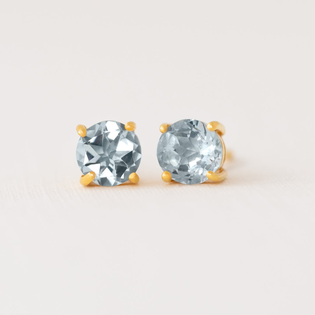 Aquamarine Gold Stud Earrings