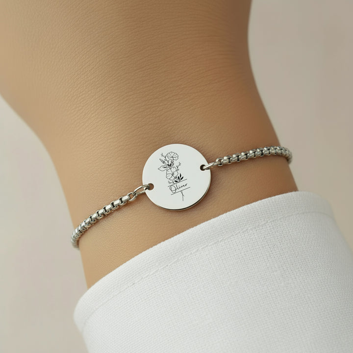 Silver birth flower bracelet