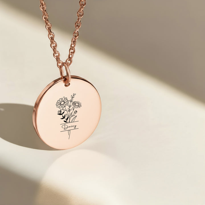 Birth Flower Engraved Necklace 