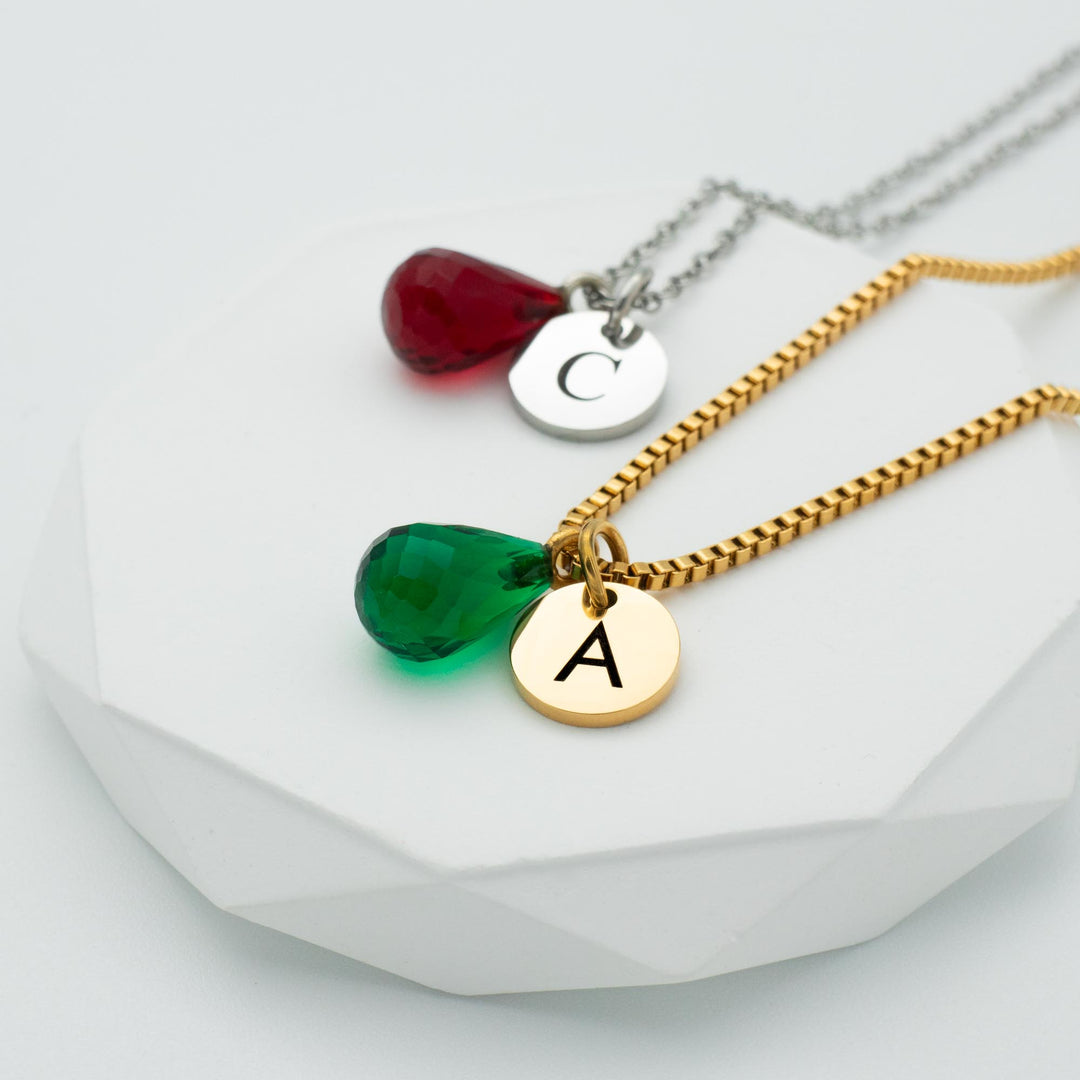 Initial Disc Necklace with Birthstone