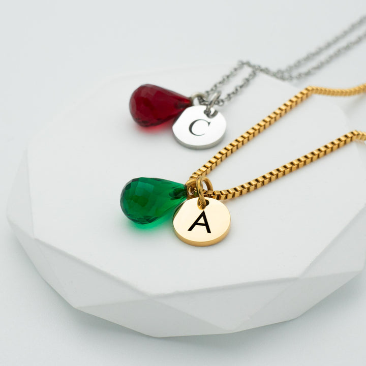 Initial and Birthstone Necklace