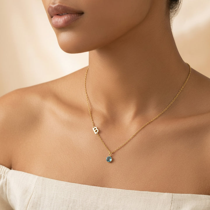 Initial Necklace with Birthstone