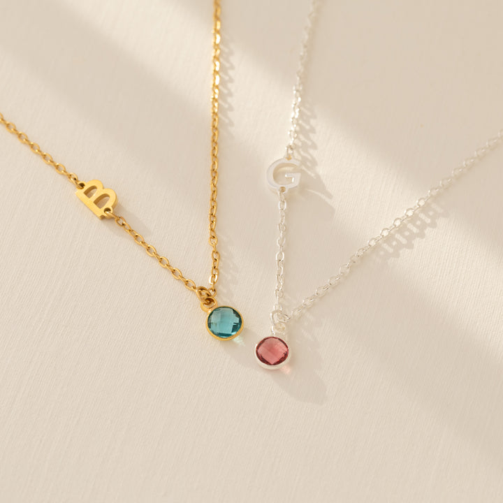 Initial Necklace with Birthstone – Personalised Letter & Birthstone Necklace