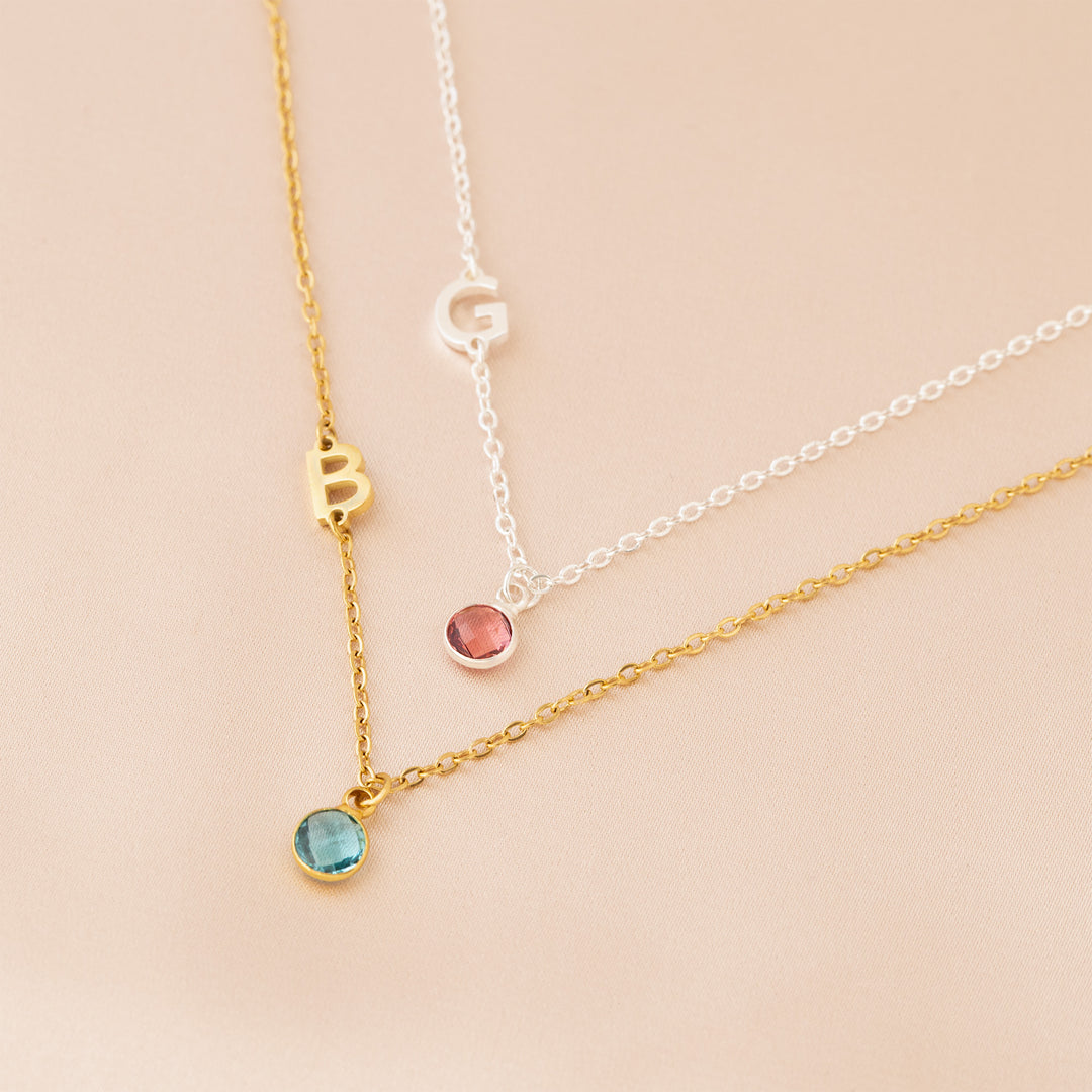 Birthstone and Initial Necklace
