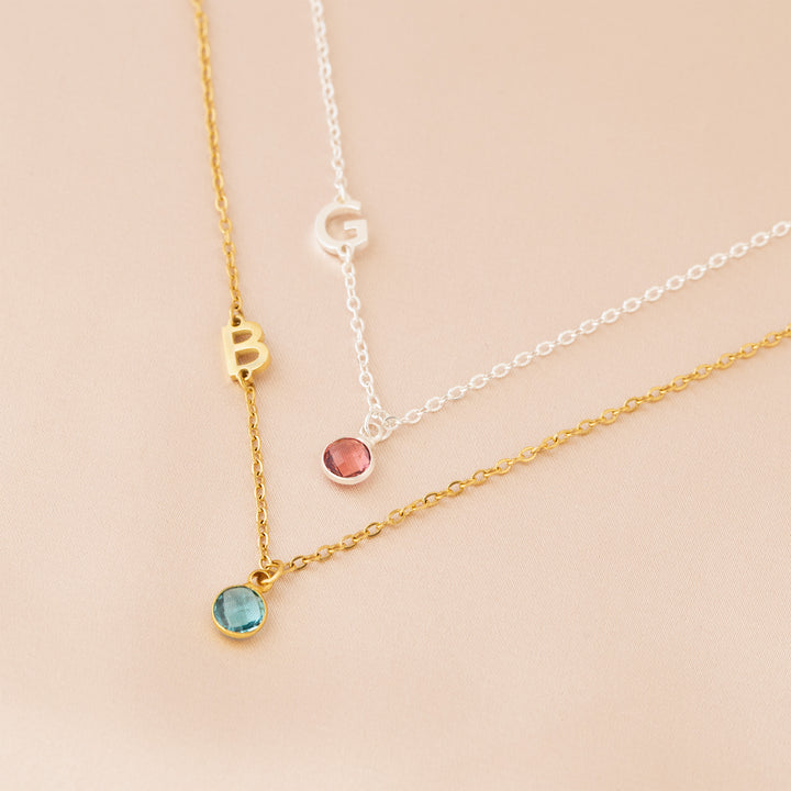 Birthstone and Initial Necklace