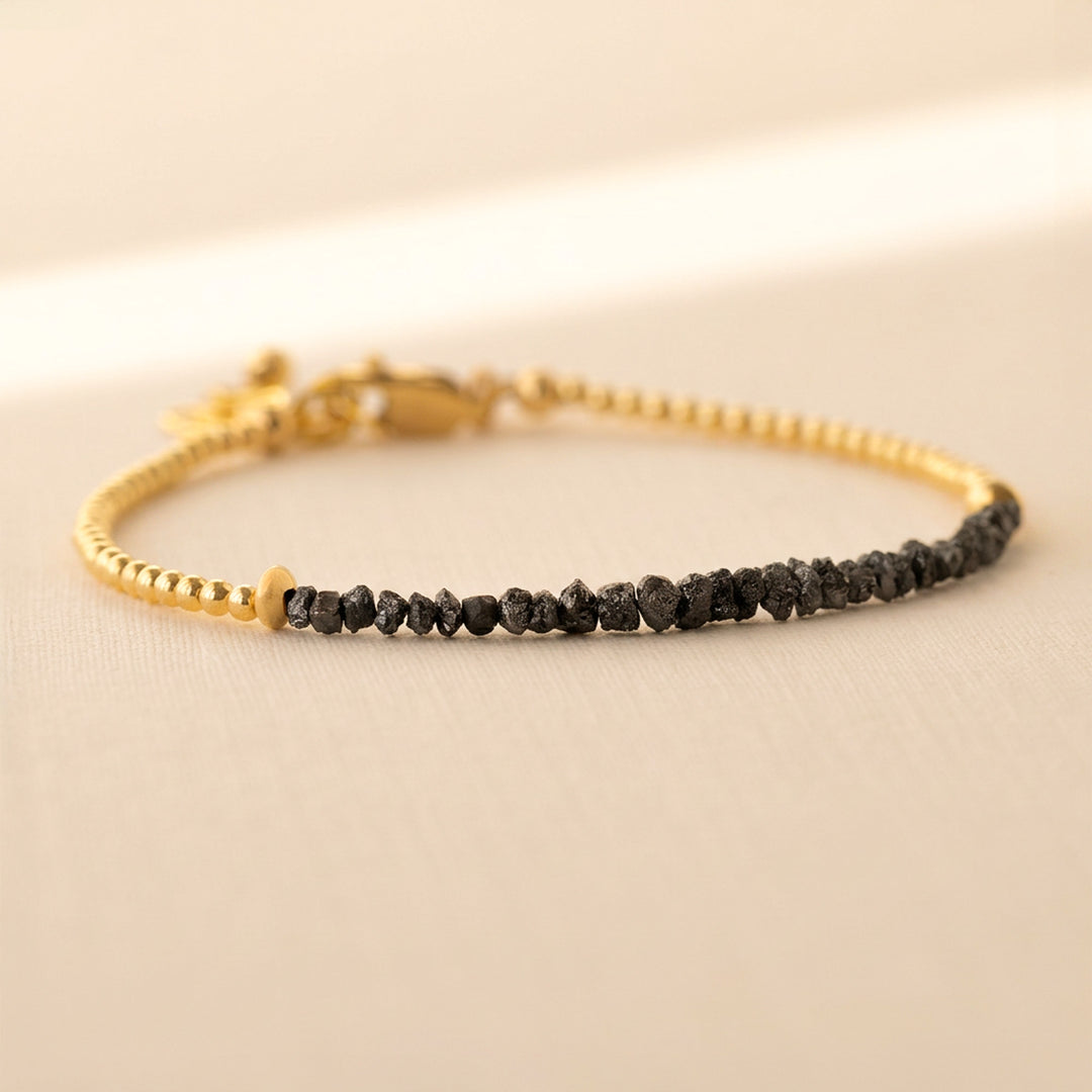 14K gold filled raw black diamond bracelet — handmade UK