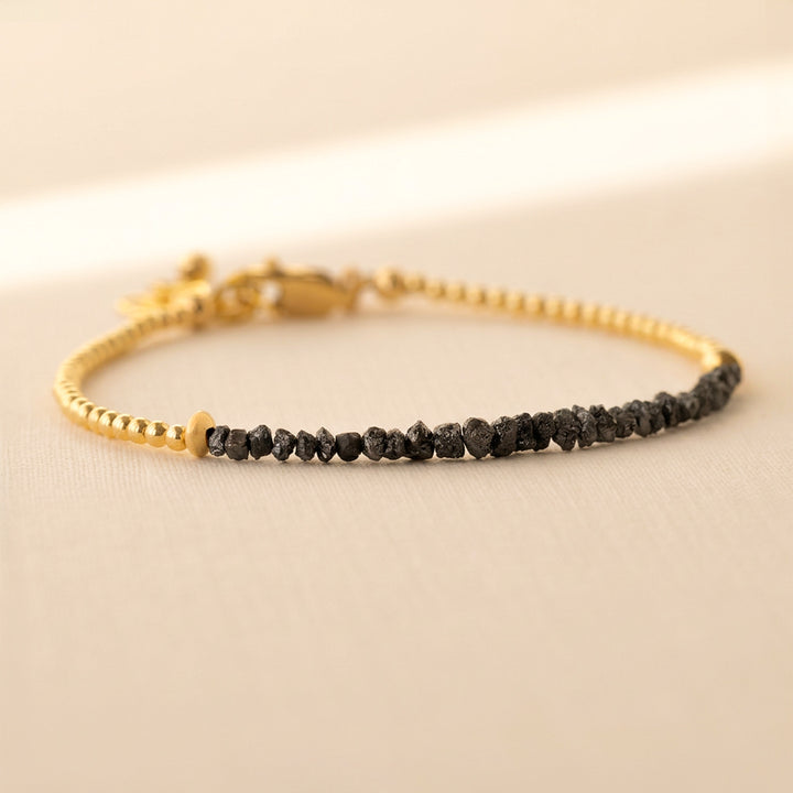 14K gold filled raw black diamond bracelet — handmade UK
