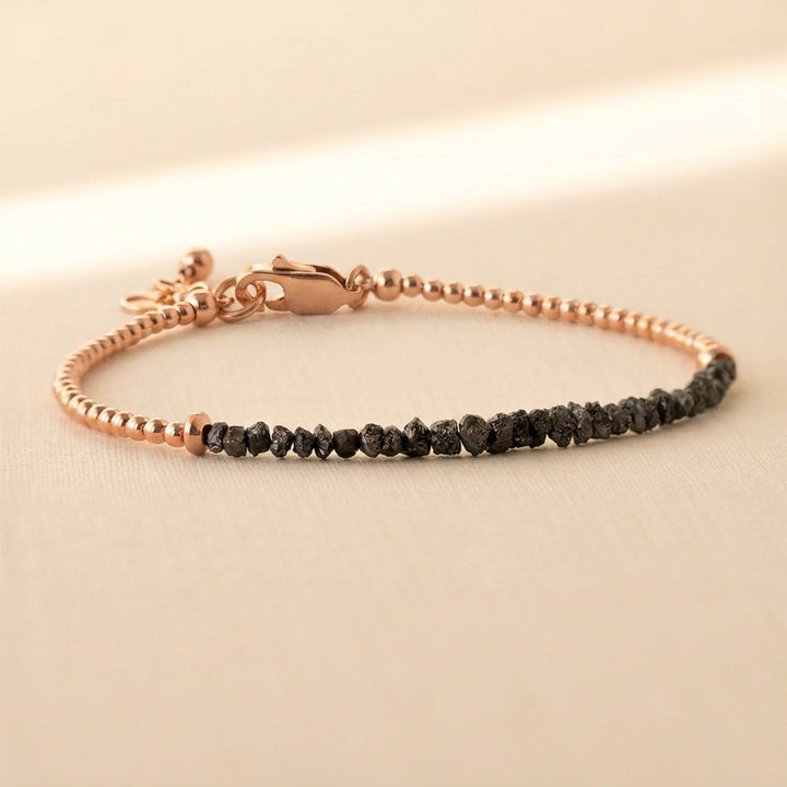 Rose gold filled raw black diamond bracelet — handmade UK