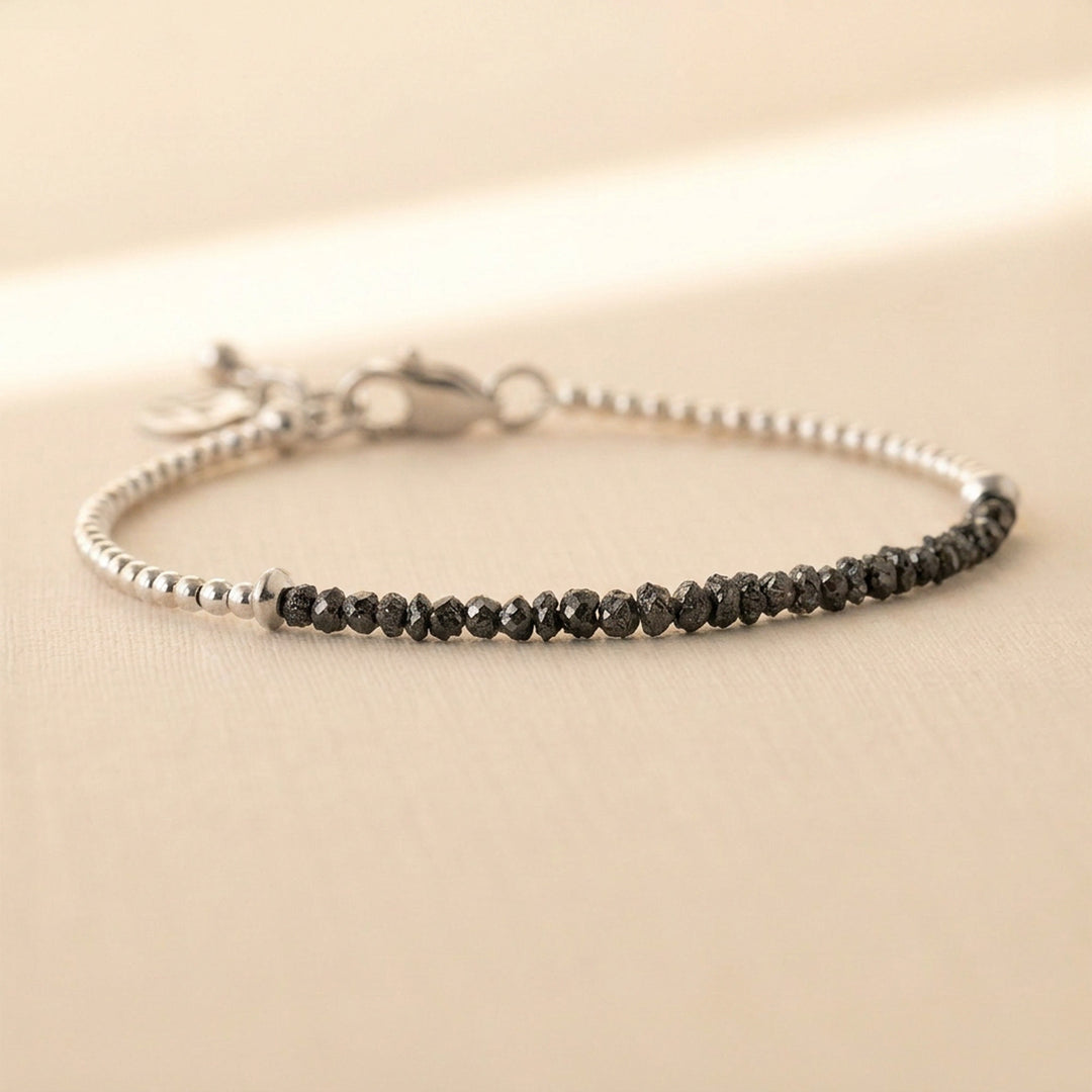 Sterling silver raw black diamond bracelet — handmade UK