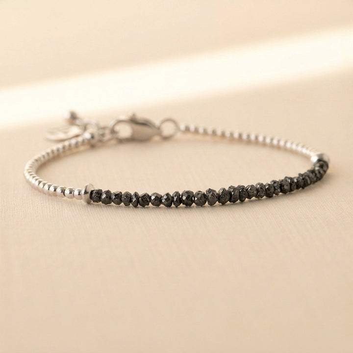 Sterling silver raw black diamond bracelet — handmade UK