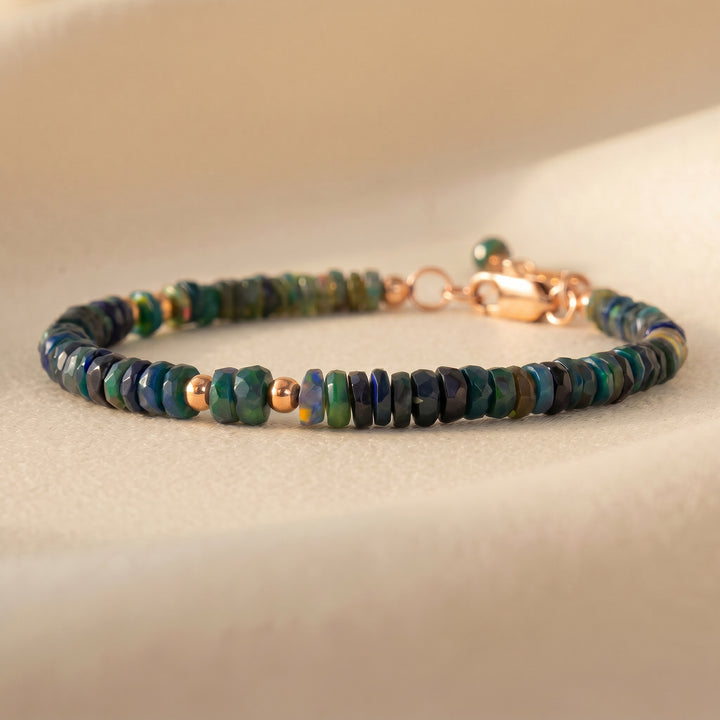 Rose gold filled black opal bracelet — handmade UK