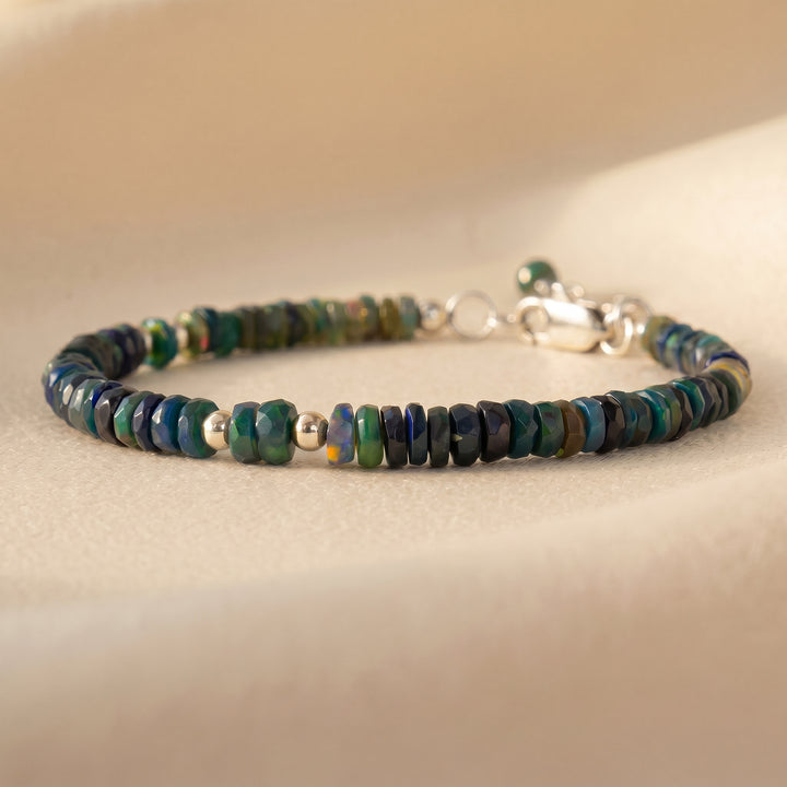 Sterling silver black opal bracelet — handmade UK