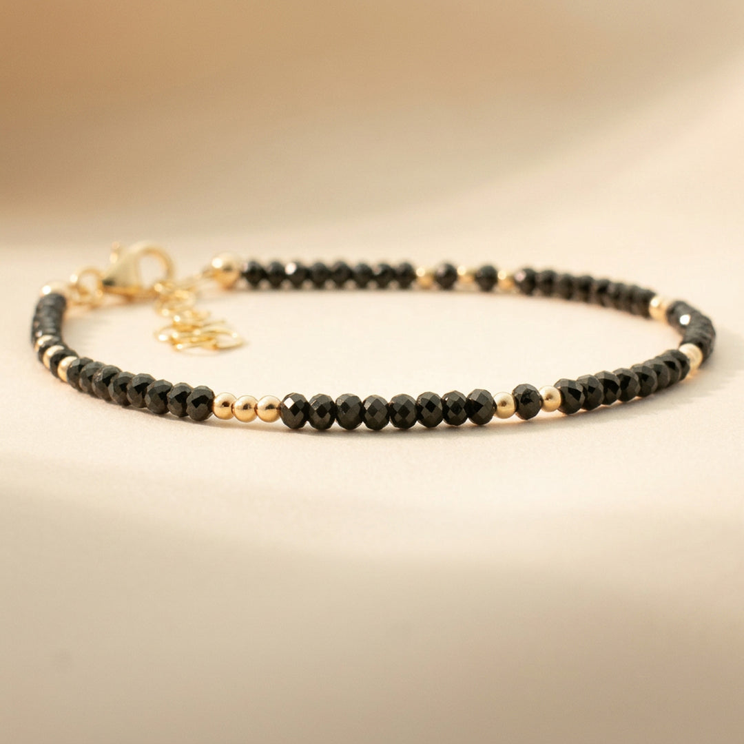 Real black tourmaline bracelet for women in 14K gold filled— handmade UK

