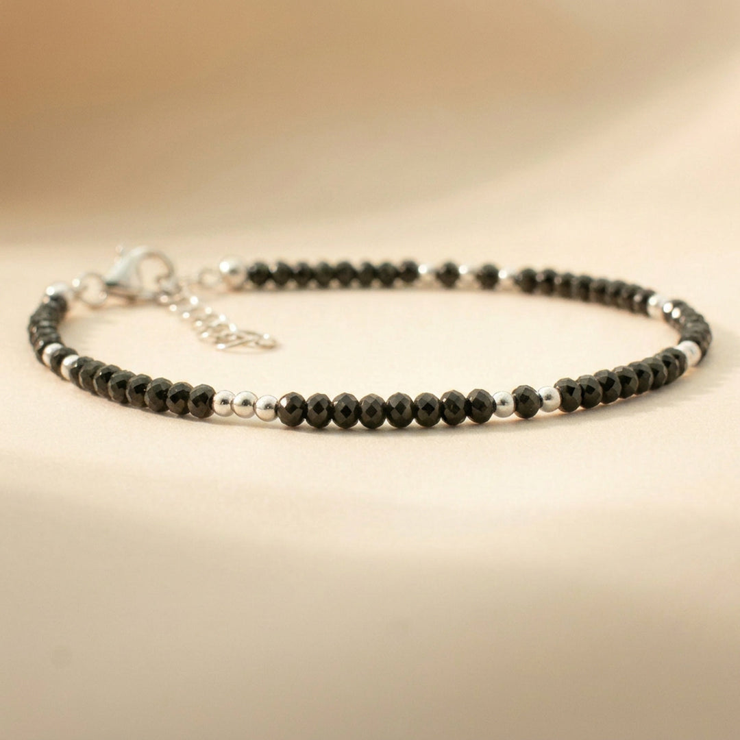 Grounding black tourmaline bracelet for women in sterling silver — handmade UK

