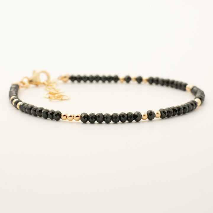 Black Tourmaline Bead Bracelet with Gold Accents