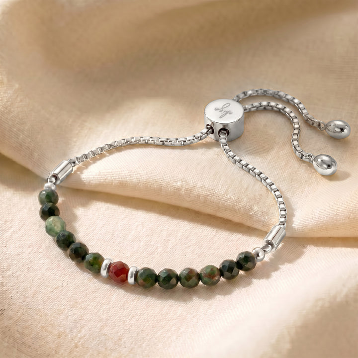 Silver bloodstone bracelet with adjustable slider chain