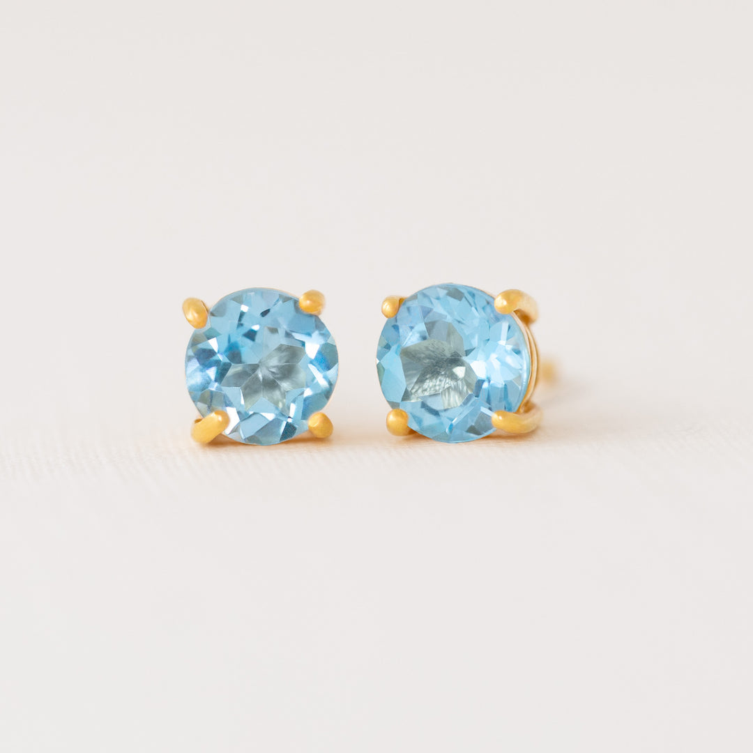 Blue Topaz Stud Earrings Gold