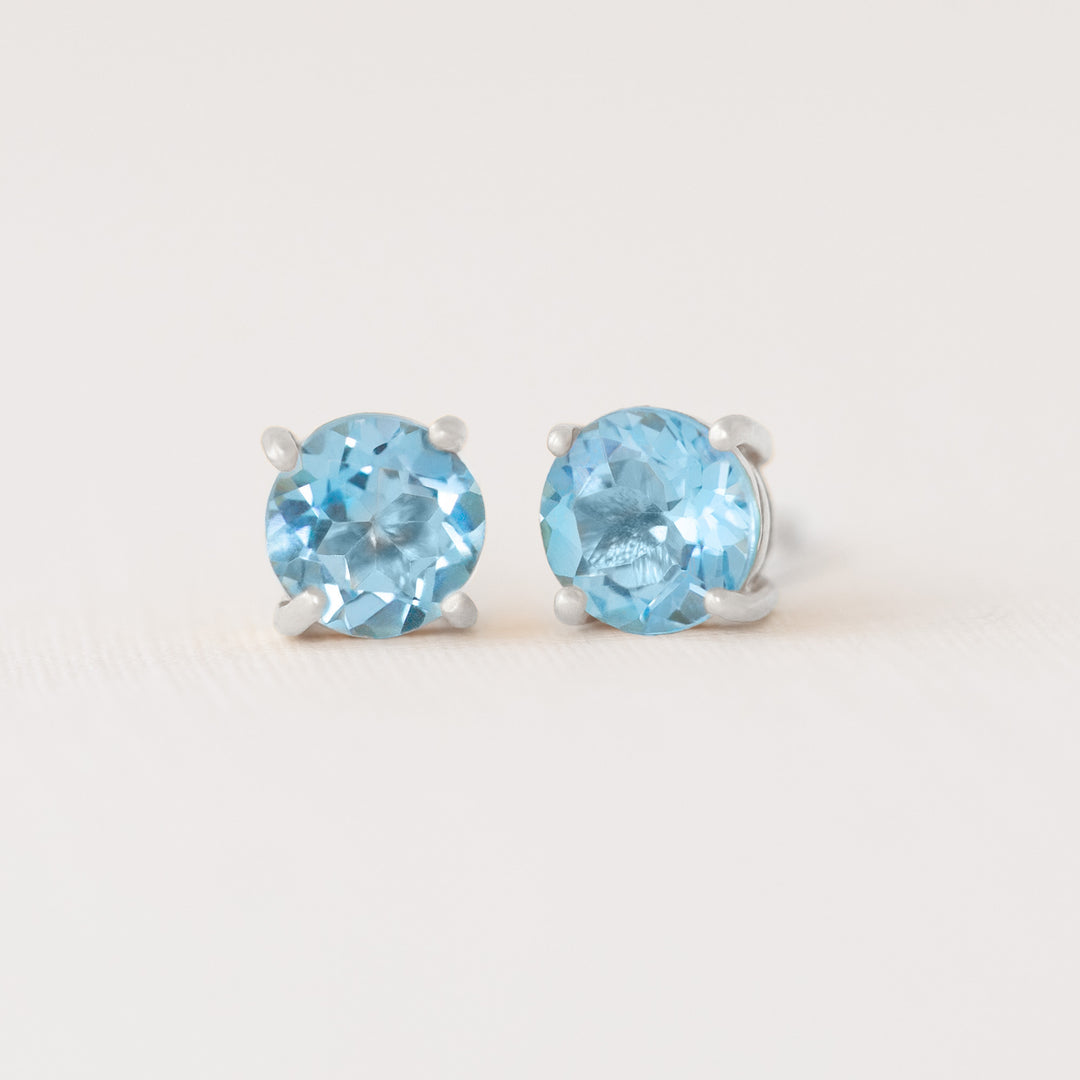 Blue Topaz Stud Earrings Sterling Silver