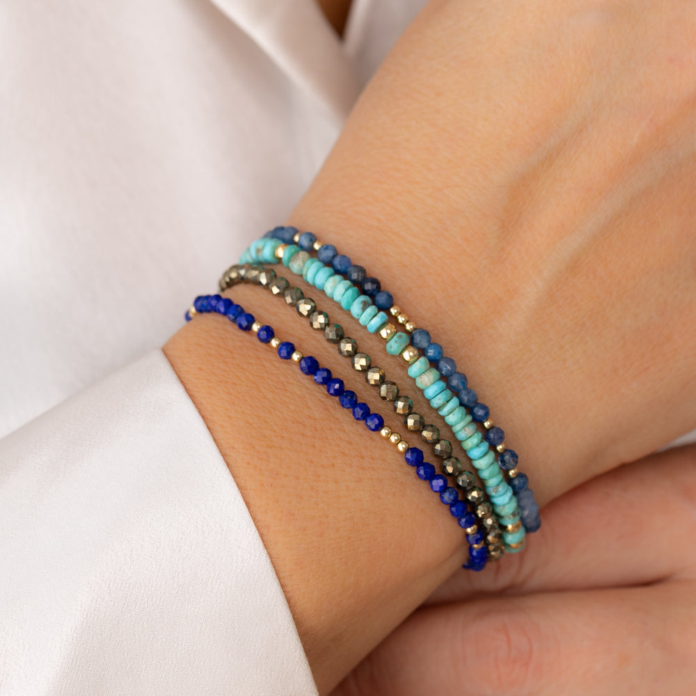 Pyrite Lapis Turquoise and Kyanite Bracelets