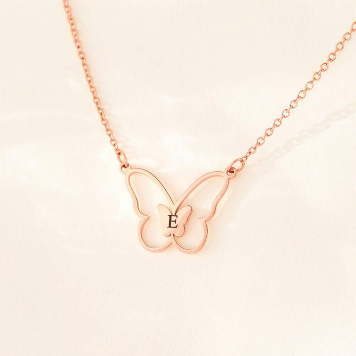 personalised butterfly necklace in rose gold