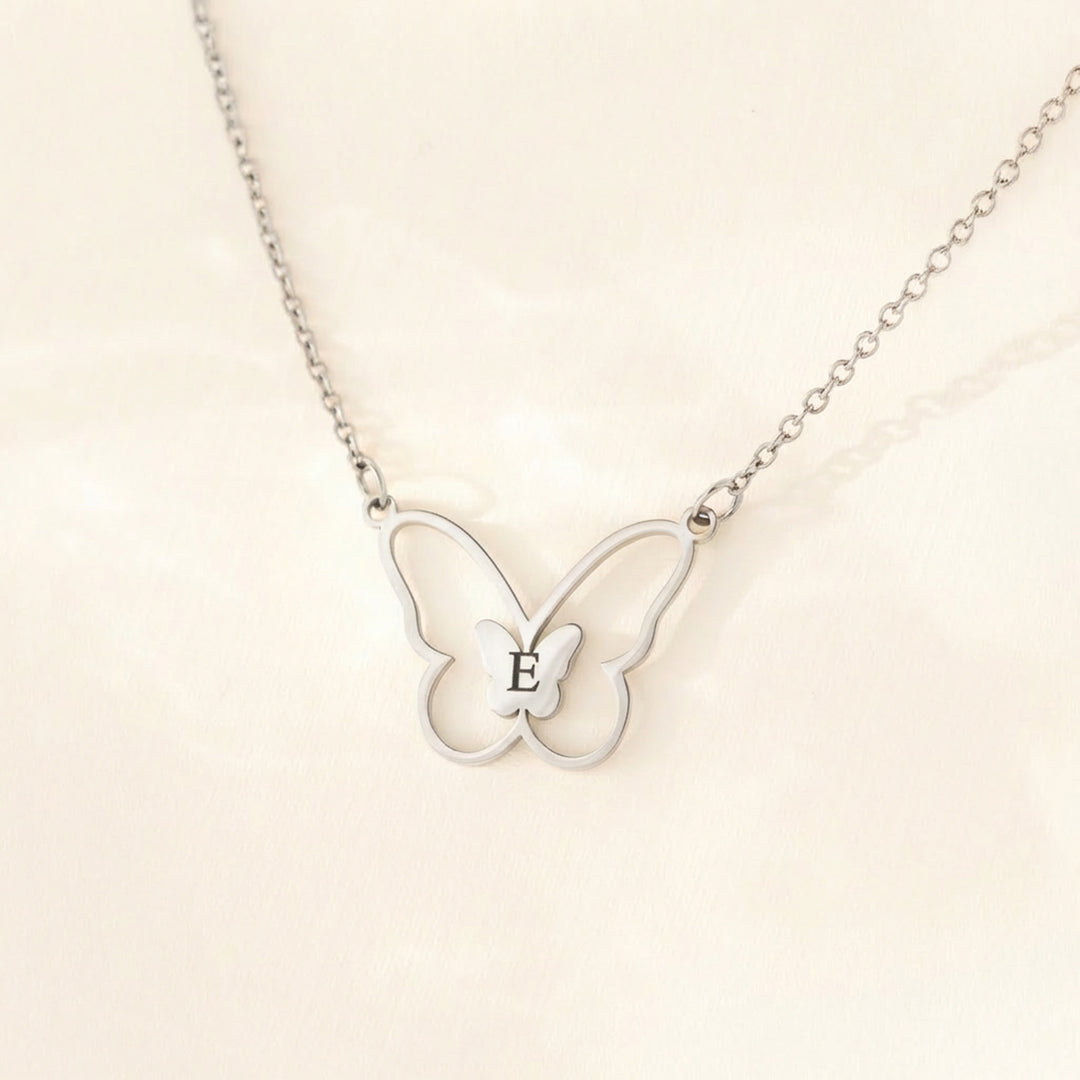 silver butterfly initial necklace