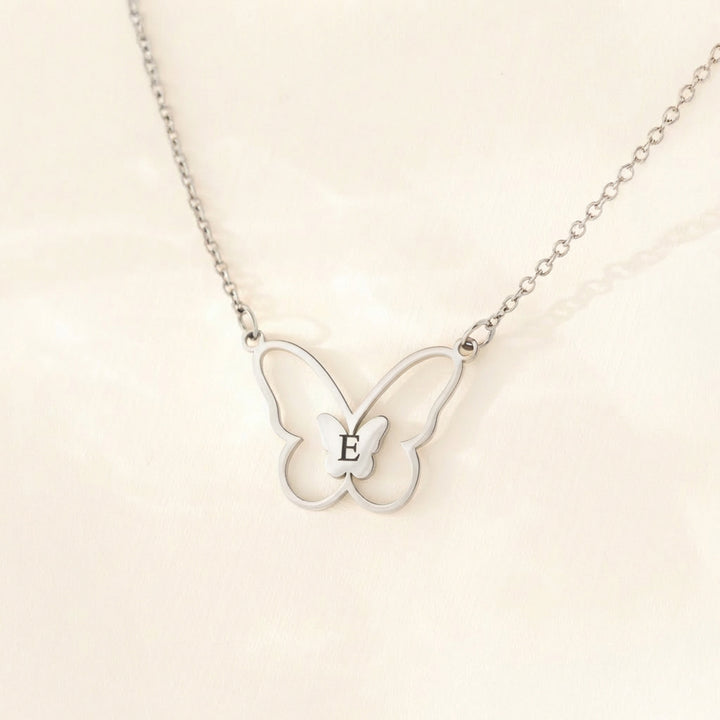 silver butterfly initial necklace