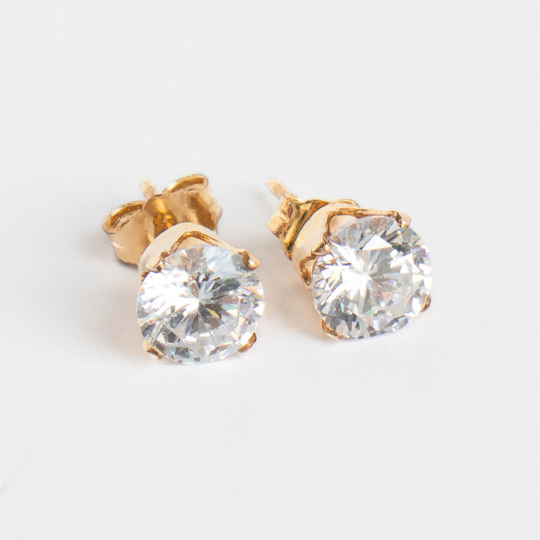 Gold Cubic Zirconia Stud Earrings