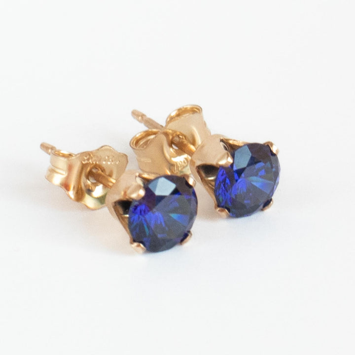 CZ Sapphire Stud Earrings Gold