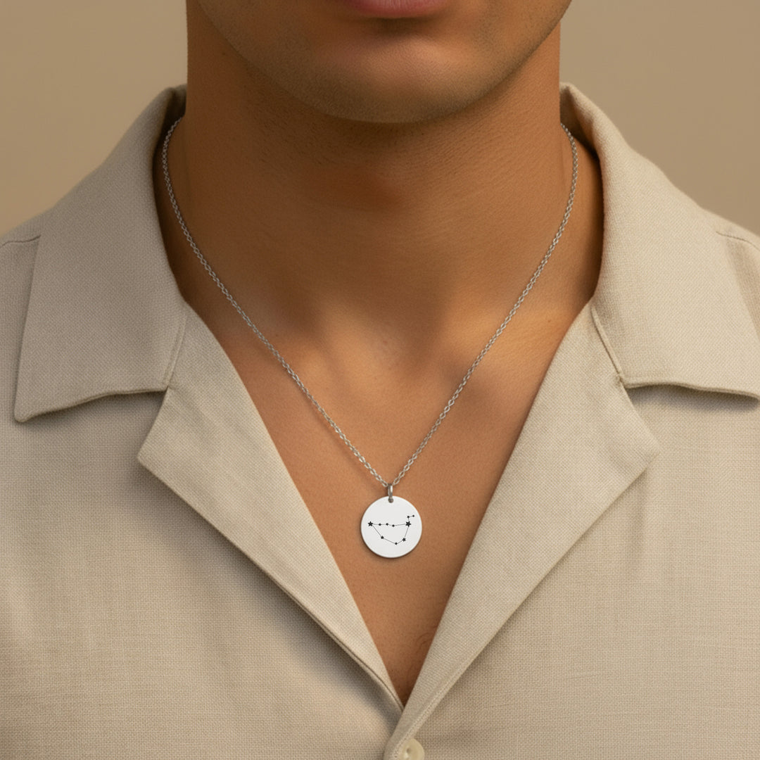 Capricorn Star Sign Necklace in Silver worn by Man