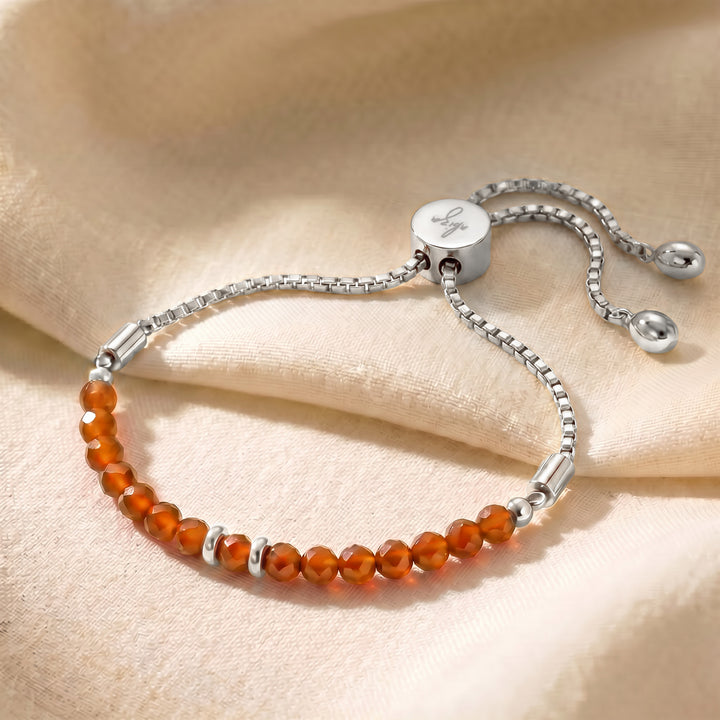 Silver carnelian bracelet with adjustable slider chain
