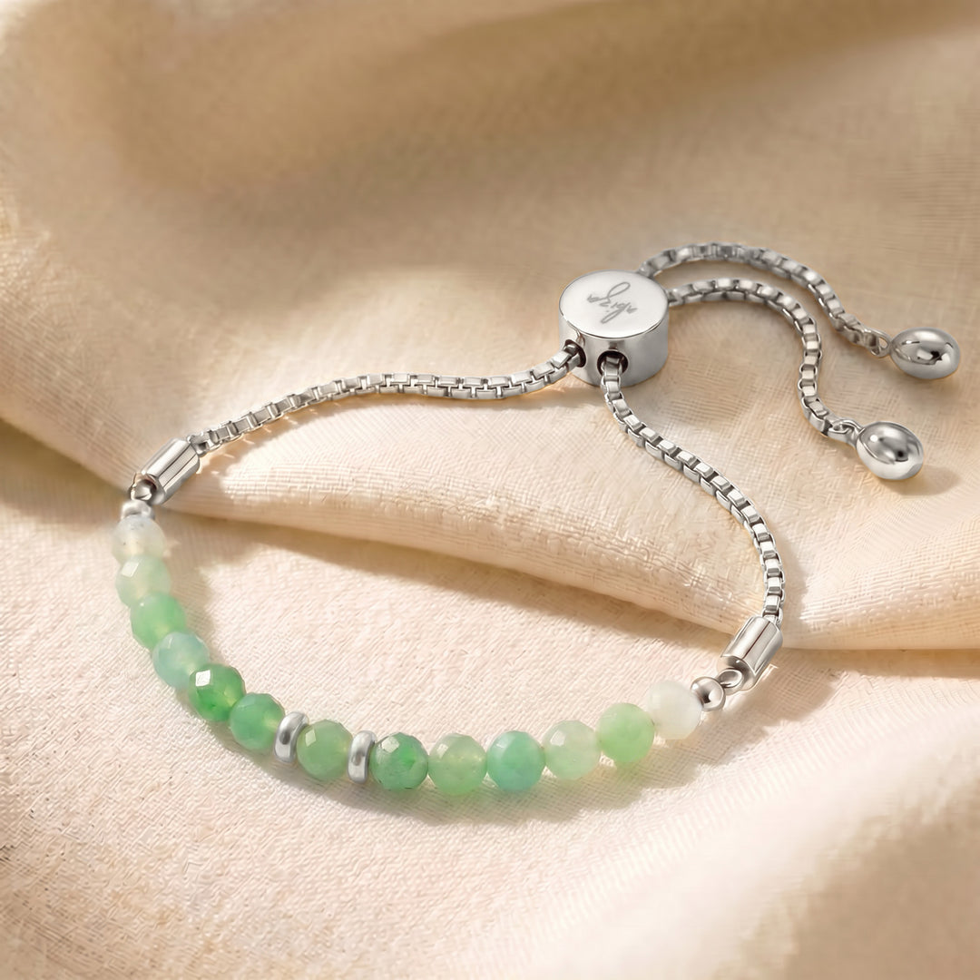 Silver chrysoprase bracelet with adjustable slider chain