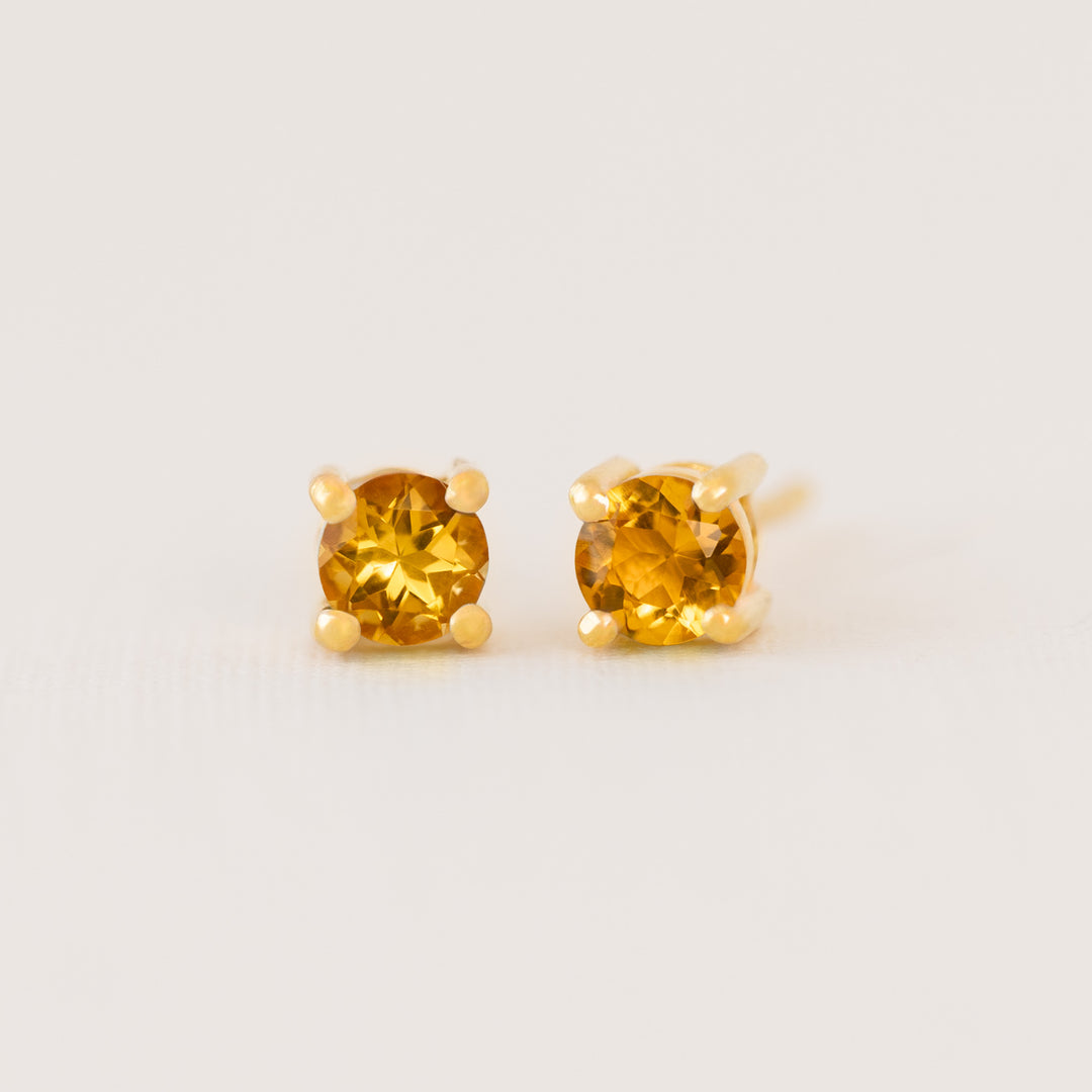 Gold Stud Earrings with Citrine