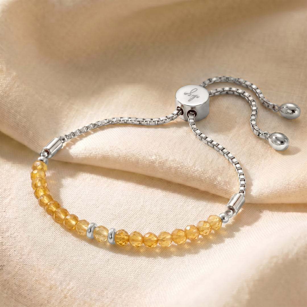 Silver November birthstone citrine bracelet with adjustable slider chain