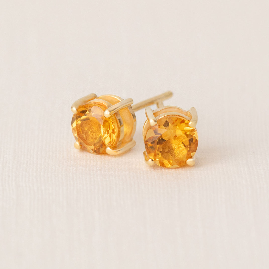 Citrine Stud Earrings 6mm Gold