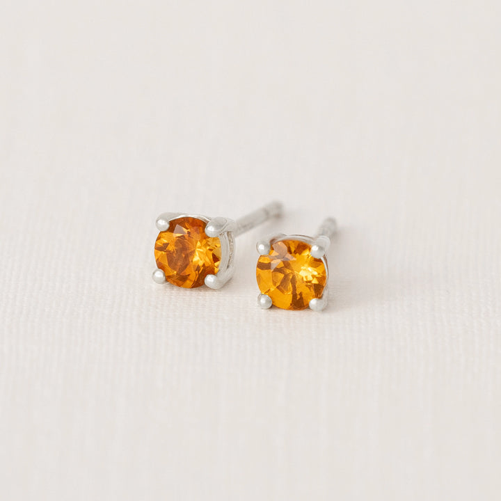 Citrine Stud Earrings 4mm Silver