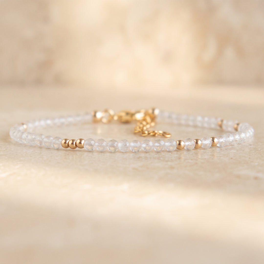 14K gold filled clear quartz bracelet with diamond-cut natural quartz — handmade UK