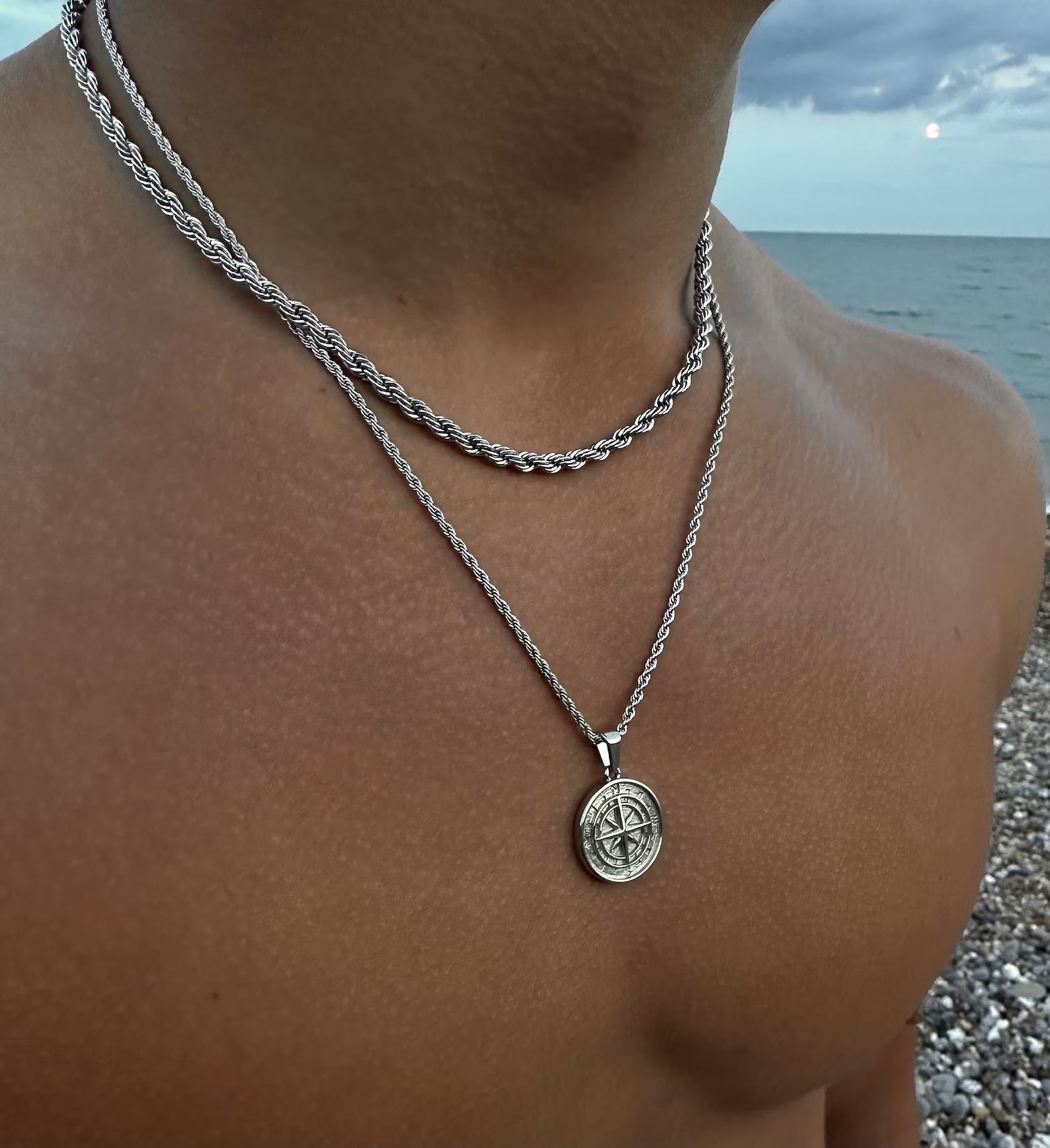 Compass Necklace Silver Pendant Men - My Zen Temple