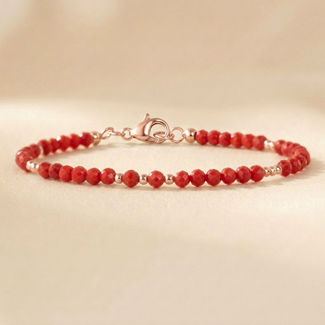 Rose gold filled red coral bracelet — handmade UK
