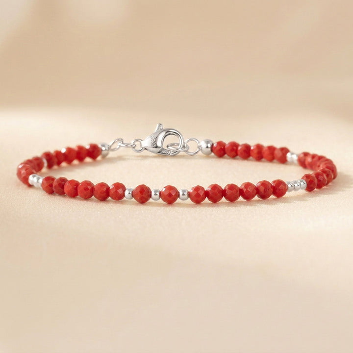 Sterling silver red coral bracelet — handmade UK
