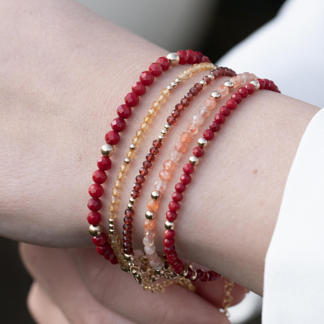 Garnet Citrine Coral Sunstone Bracelet Stack