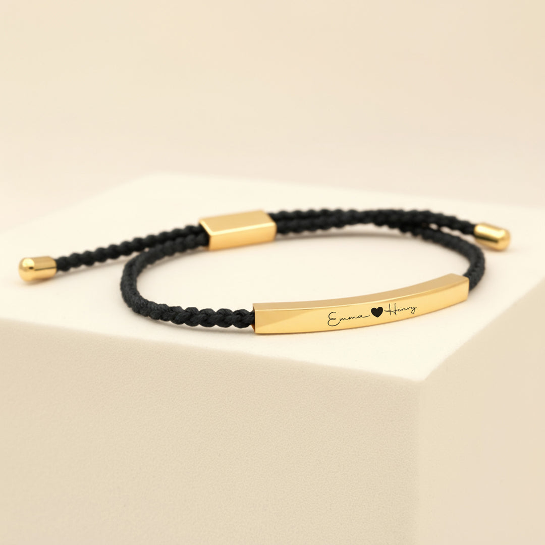 Gold Rope Bracelet Engraved with Names