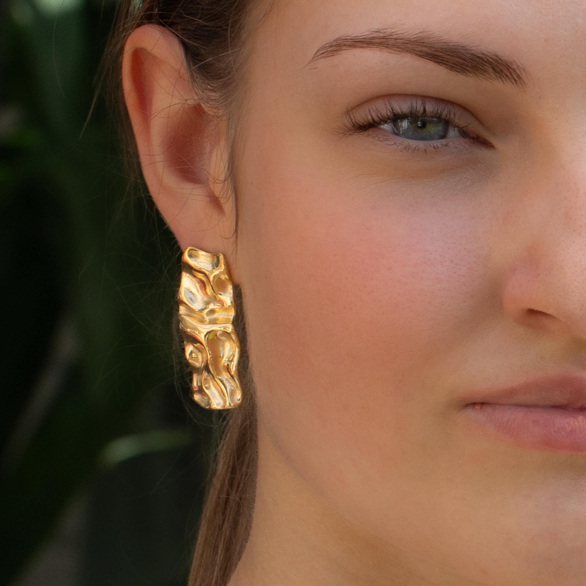 Large Stud Earrings Gold Silver Crinkle Earrings Abiza