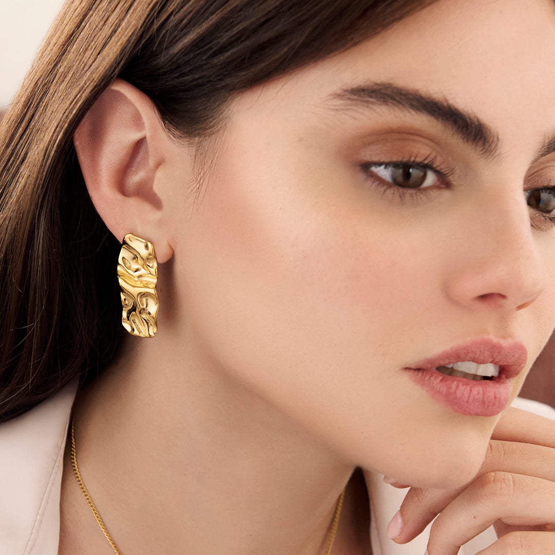 Large Stud Earrings Gold Silver Crinkle Textured Earrings – Abiza